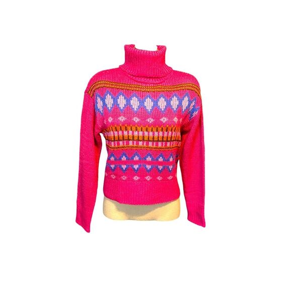 No Comment Cowl and Turtleneck Pink Sweater Geo Print Women’s Size Medium NWT - Picture 1 of 6